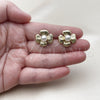 Oro Laminado Stud Earring, Gold Filled Style Flower Design, with Ivory Pearl, Diamond Cutting Finish, Golden Finish, 02.341.0255