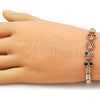 Oro Laminado Fancy Bracelet, Gold Filled Style with White Cubic Zirconia and Ruby Micro Pave, Polished, Golden Finish, 03.283.0480.07 (10 MM Thickness, 8 Inches Length)