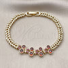 Oro Laminado Fancy Bracelet, Gold Filled Style with White Cubic Zirconia and Ruby Micro Pave, Polished, Golden Finish, 03.283.0480.07 (10 MM Thickness, 8 Inches Length)