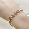 Oro Laminado Fancy Bracelet, Gold Filled Style Cherry Design, with Ruby Micro Pave, Polished, Golden Finish, 03.283.0481.07 (Thickness, 8 Inches Length)