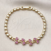 Oro Laminado Fancy Bracelet, Gold Filled Style Cherry Design, with Ruby Micro Pave, Polished, Golden Finish, 03.283.0481.07 (Thickness, 8 Inches Length)