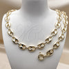 Oro Laminado Necklace and Bracelet, Gold Filled Style Puff Mariner Design, Polished, Golden Finish, 06.63.0309