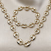 Oro Laminado Necklace and Bracelet, Gold Filled Style Puff Mariner Design, Polished, Golden Finish, 06.63.0309