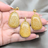 Stainless Steel Earring and Pendant Adult Set, Yellow Resin Finish, Golden Finish, 10.63.0656