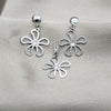Stainless Steel Earring and Pendant Adult Set, Flower Design, with White Crystal, Multicolor Polished, Steel Finish, 10.63.0666