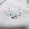 Stainless Steel Earring and Pendant Adult Set, Flower Design, Green Enamel Finish, Steel Finish, 10.63.0667