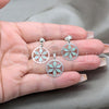 Stainless Steel Earring and Pendant Adult Set, Flower Design, Green Enamel Finish, Steel Finish, 10.63.0667