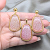 Stainless Steel Earring and Pendant Adult Set, Pink Resin Finish, Golden Finish, 10.63.0673