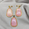Stainless Steel Earring and Pendant Adult Set, Pink Resin Finish, Golden Finish, 10.63.0673