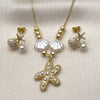 Oro Laminado Earring and Pendant Adult Set, Gold Filled Style Shell and Star Design, with Ivory Pearl, White Enamel Finish, Golden Finish, 10.341.0019