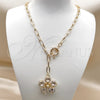 Oro Laminado Pendant Necklace, Gold Filled Style Flower and Rolo Design, with White Cubic Zirconia, Polished, Golden Finish, 04.63.1438.20 (Thickness, 20 Inches Length)