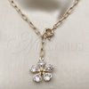 Oro Laminado Pendant Necklace, Gold Filled Style Flower and Rolo Design, with White Cubic Zirconia, Polished, Golden Finish, 04.63.1438.20 (Thickness, 20 Inches Length)