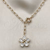 Oro Laminado Fancy Necklace, Gold Filled Style Flower Design, with White Cubic Zirconia, Polished, Golden Finish, 04.63.1439.20 (Thickness, 20 Inches Length)