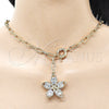Oro Laminado Fancy Necklace, Gold Filled Style Flower Design, with White Cubic Zirconia, Polished, Golden Finish, 04.63.1441.20 (Thickness, 20 Inches Length)