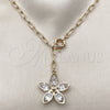 Oro Laminado Fancy Necklace, Gold Filled Style Flower Design, with White Cubic Zirconia, Polished, Golden Finish, 04.63.1441.20 (Thickness, 20 Inches Length)