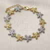 Oro Laminado Tennis Bracelet, Gold Filled Style Star Design, Matte Finish, Two Tone, 03.341.0238.07 (Thickness, 7 Inches Length)