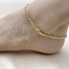 Oro Laminado Basic Anklet, Gold Filled Style Figaro Design, Polished, Golden Finish, 03.383.0035.10 (Thickness, 25 Inches Length)