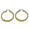 Oro Laminado Small Hoop, Gold Filled Style Twist Design, Diamond Cutting Finish, Tricolor, 02.170.0398.1.40