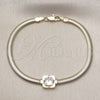 Oro Laminado Fancy Bracelet, Gold Filled Style Rat Tail Design, with White Cubic Zirconia, Polished, Golden Finish, 03.213.0367.08 (04 MM Thickness, 8 Inches Length)