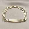 Oro Laminado ID Bracelet, Gold Filled Style Mariner Design, Diamond Cutting Finish, Golden Finish, 03.213.0369.08 (Thickness, 8 Inches Length)