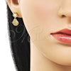 Oro Laminado Dangle Earring, Gold Filled Style Shell Design, with White Platina Opal, Diamond Cutting Finish, Golden Finish, 02.282.0047