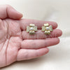 Oro Laminado Stud Earring, Gold Filled Style Flower Design, with Ivory Pearl, Diamond Cutting Finish, Golden Finish, 02.282.0054