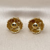 Oro Laminado Stud Earring, Gold Filled Style Flower Design, Diamond Cutting Finish, Golden Finish, 02.282.0055