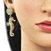 Oro Laminado Dangle Earring, Gold Filled Style Horse and Shell Design, Polished, Golden Finish, 02.282.0059