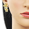 Oro Laminado Stud Earring, Gold Filled Style Flower Design, Diamond Cutting Finish, Golden Finish, 02.282.0062