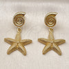 Oro Laminado Dangle Earring, Gold Filled Style Star Design, Matte Finish, Golden Finish, 02.282.0066