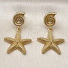 Oro Laminado Dangle Earring, Gold Filled Style Star and Snail Design, Matte Finish, Golden Finish, 02.282.0066