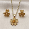 Oro Laminado Earring and Pendant Adult Set, Gold Filled Style Flower Design, Matte Finish, Golden Finish, 10.342.0256