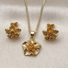 Oro Laminado Earring and Pendant Adult Set, Gold Filled Style Flower Design, Matte Finish, Golden Finish, 10.342.0257