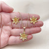 Oro Laminado Earring and Pendant Adult Set, Gold Filled Style Flower Design, Matte Finish, Golden Finish, 10.342.0259