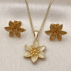 Oro Laminado Earring and Pendant Adult Set, Gold Filled Style Flower Design, Matte Finish, Golden Finish, 10.342.0259