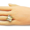 Oro Laminado Elegant Ring, Gold Filled Style Flower Design, Diamond Cutting Finish, Golden Finish, 01.213.0068