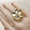 Oro Laminado Elegant Ring, Gold Filled Style Flower Design, Diamond Cutting Finish, Golden Finish, 01.213.0069 (One size fits all)
