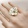 Oro Laminado Elegant Ring, Gold Filled Style Flower Design, Diamond Cutting Finish, Golden Finish, 01.213.0070 (One size fits all)