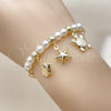Oro Laminado Charm Bracelet, Gold Filled Style Fish and Turtle Design, with Ivory Pearl, Polished, Golden Finish, 03.213.0374.07 (Thickness, 7 Inches Length)