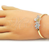 Oro Laminado Individual Bangle, Gold Filled Style Flower Design, Diamond Cutting Finish, Tricolor, 07.170.0074.1