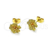 Oro Laminado Stud Earring, Gold Filled Style Flower Design, Matte Finish, Golden Finish, 02.170.0531