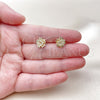 Oro Laminado Stud Earring, Gold Filled Style Flower Design, Diamond Cutting Finish, Golden Finish, 02.170.0533