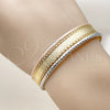 Oro Laminado Individual Bangle, Gold Filled Style Greek Key Design, Diamond Cutting Finish, Tricolor, 07.170.0052.1