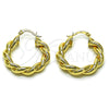 Oro Laminado Medium Hoop, Gold Filled Style Twist and Hollow Design, Polished, Golden Finish, 02.170.0534.30