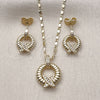Oro Laminado Earring and Pendant Adult Set, Gold Filled Style Twist Design, with White Micro Pave, Polished, Golden Finish, 10.196.0165