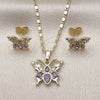 Oro Laminado Earring and Pendant Adult Set, Gold Filled Style Butterfly Design, with Amethyst and White Cubic Zirconia, Polished, Golden Finish, 10.196.0170