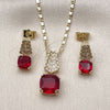 Oro Laminado Earring and Pendant Adult Set, Gold Filled Style with Garnet Cubic Zirconia and White Micro Pave, Polished, Golden Finish, 10.196.0171
