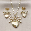 Oro Laminado Earring and Pendant Adult Set, Gold Filled Style Heart and Bow Design, Polished, Golden Finish, 10.196.0172