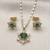 Oro Laminado Earring and Pendant Adult Set, Gold Filled Style Heart and Cluster Design, with Green and White Cubic Zirconia, Polished, Golden Finish, 10.196.0177