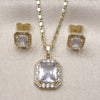 Oro Laminado Earring and Pendant Adult Set, Gold Filled Style Cluster Design, with White Cubic Zirconia, Polished, Golden Finish, 10.196.0180.1